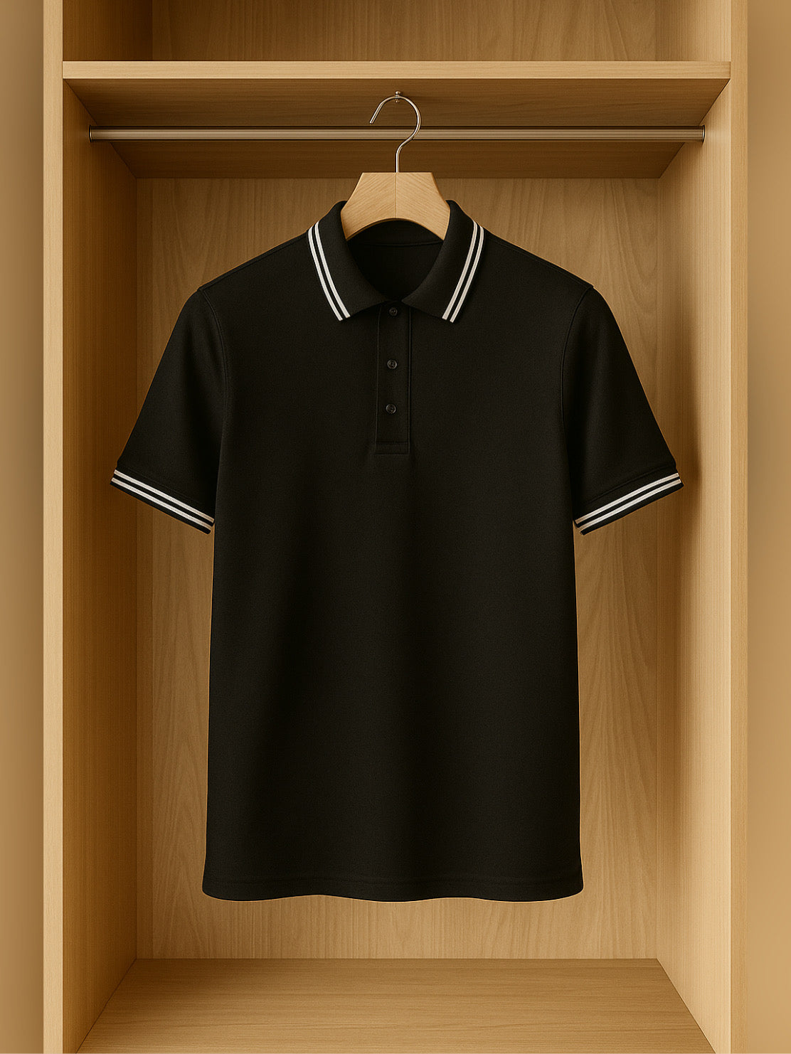 LUSSOVOGUE Black Polo T-Shirt for Men | Premium Cotton-Blend, Plain No-Pocket, Regular Fit