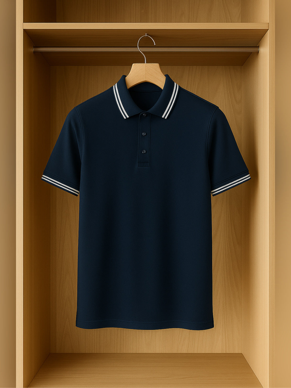 LUSSOVOGUE Navy Blue Polo T-Shirt for Men | Premium Cotton-Blend, Plain No-Pocket, Regular Fit