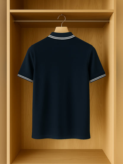 LUSSOVOGUE Navy Blue Polo T-Shirt for Men | Premium Cotton-Blend, Plain No-Pocket, Regular Fit